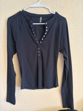 Free People Movement Navy Long-Sleeve Henley Top